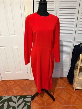 H&M Red Long-Sleeve Midi Dress with Side Drape